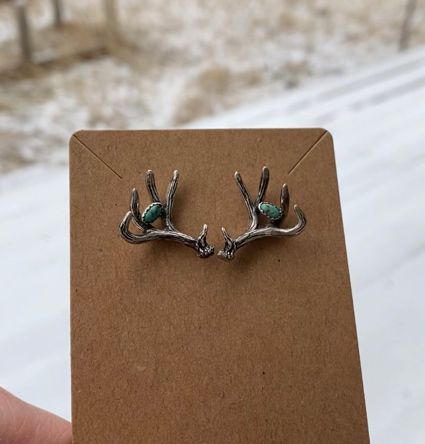 Mule Deer Shed Antler Turquoise Earrings