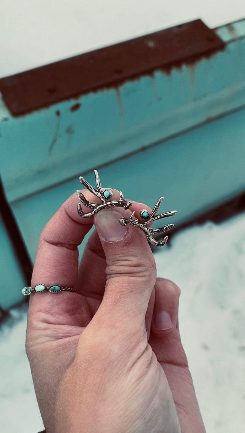 Mule Deer Shed Antler Turquoise Earrings